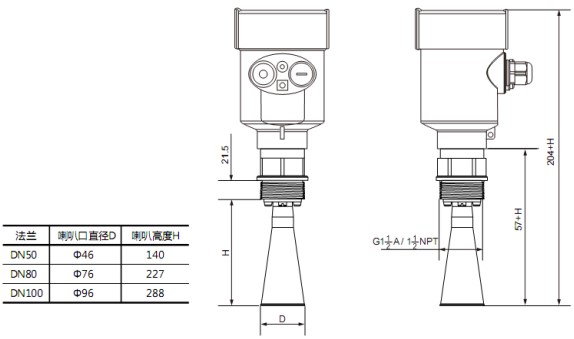 RD-705型雷達(dá)鹽酸液位計尺寸圖
